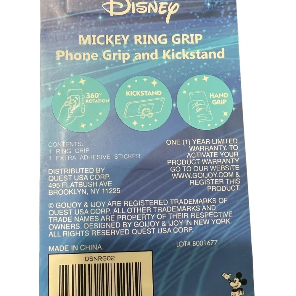 Disney Mickey Ring Grip Phone Gripe and Kickstand. New in package - Picture 2 of 2